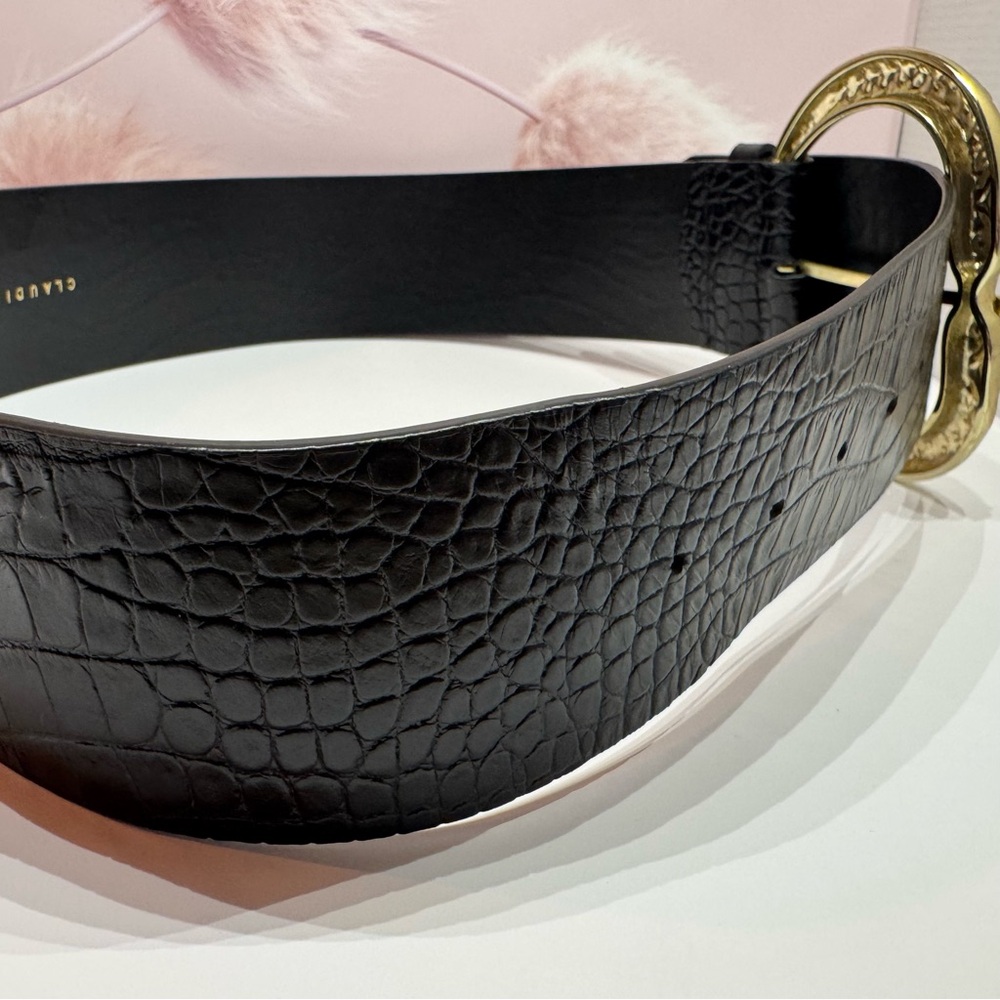 Claudie Pierlot T1 Small Snake Buckle Croc Embossed Leather Wide Belt - Picture 9 of 11